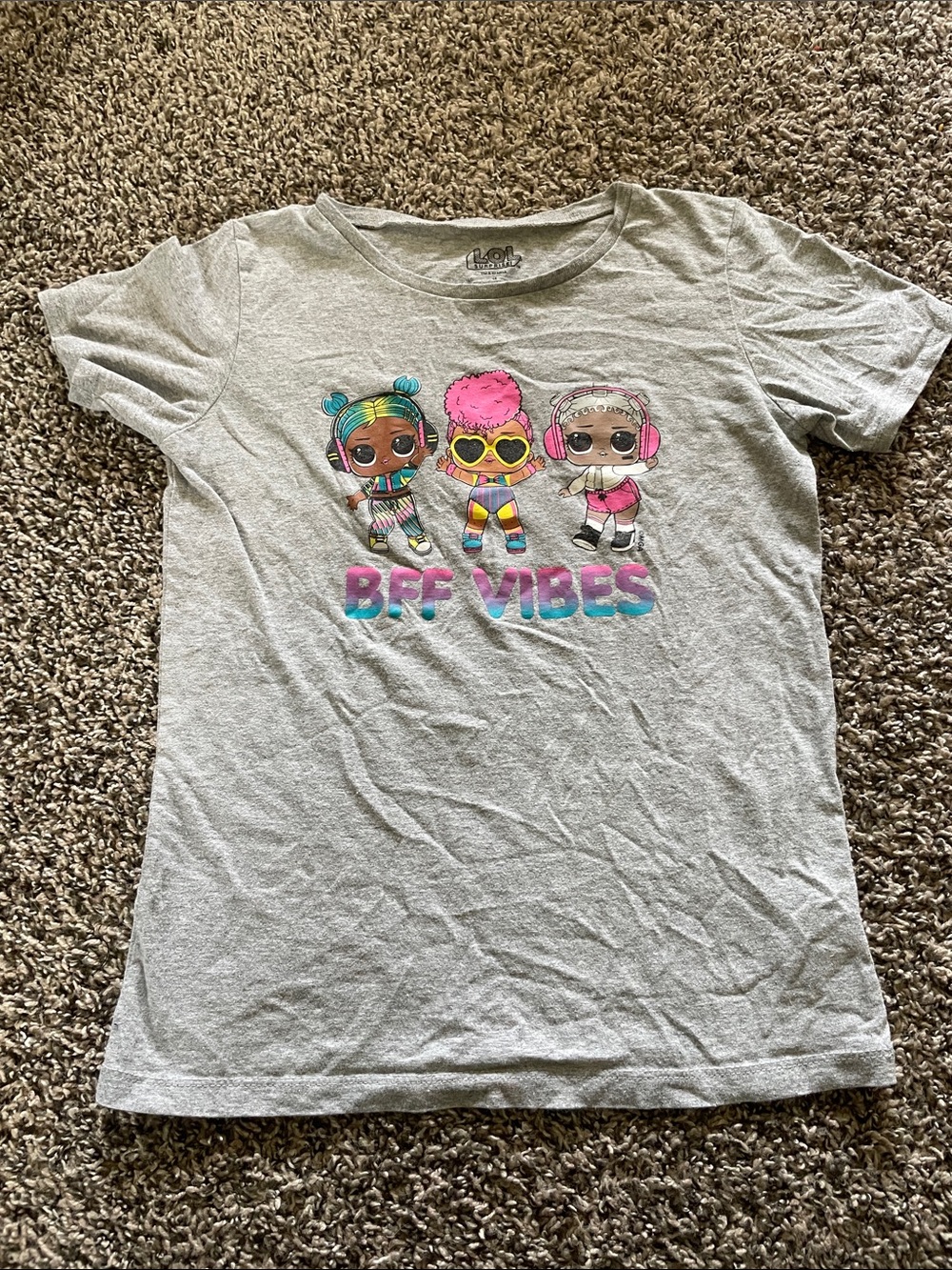 L.O.L. Surprise! Light Gray Tee with Pink, Teal & Yellow Graphic